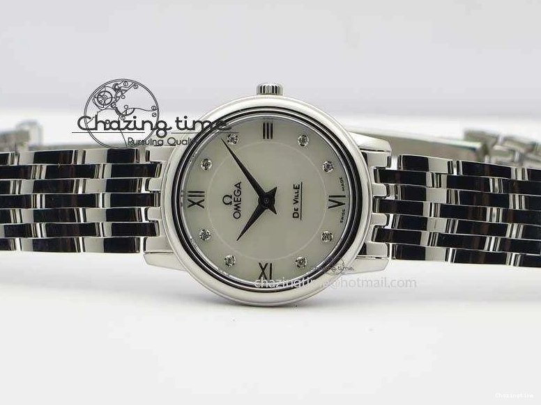 0310 De Ville 27mm Ladies MK 1:1 Best Edition White MOP Diamond Markers On SS Bracelet Ronda Quartz MoistureWicking 8190